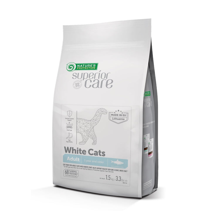 CLEARANCE Nature's Protection Superior Care White Cats Grain Free Herring Adult All Breeds, dry grain free pet food with herring for adult all breed cats with white coat - SuperiorCare.Pet