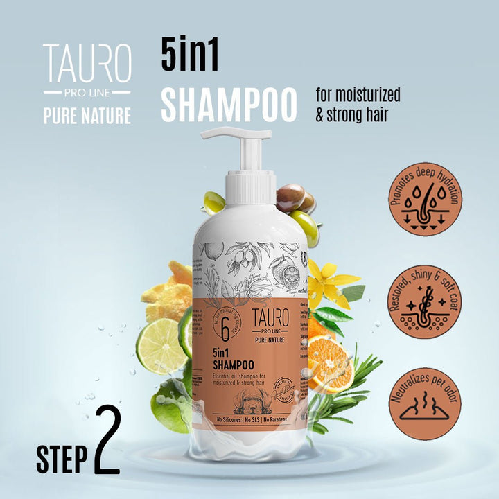 CLEARANCE Tauro Pro Line Pure Nature 5in1 Moisturizing Dog & Cat Shampoo For Gentle Coat And Skin Care Deep Hydration With Essential Oils - SuperiorCare.Pet