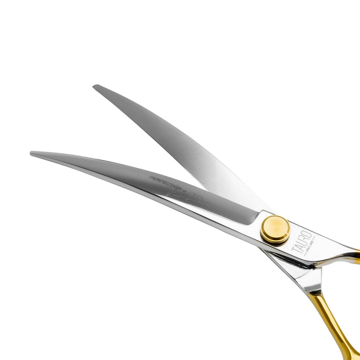 Tauro Pro Line cutting scissors "Perfection by Janita J. Plunge", curved, 440c stainless steel, golden color - SuperiorCare.Pet
