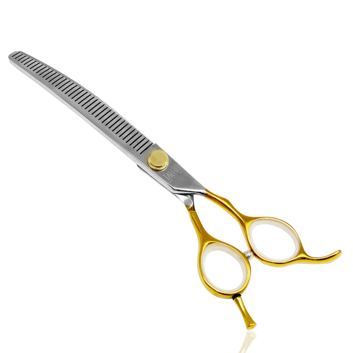 Tauro Pro Line cutting scissors "Perfection by Janita J. Plunge", thinning, 66 teeth, 440c stainless steel, golden color - SuperiorCare.Pet