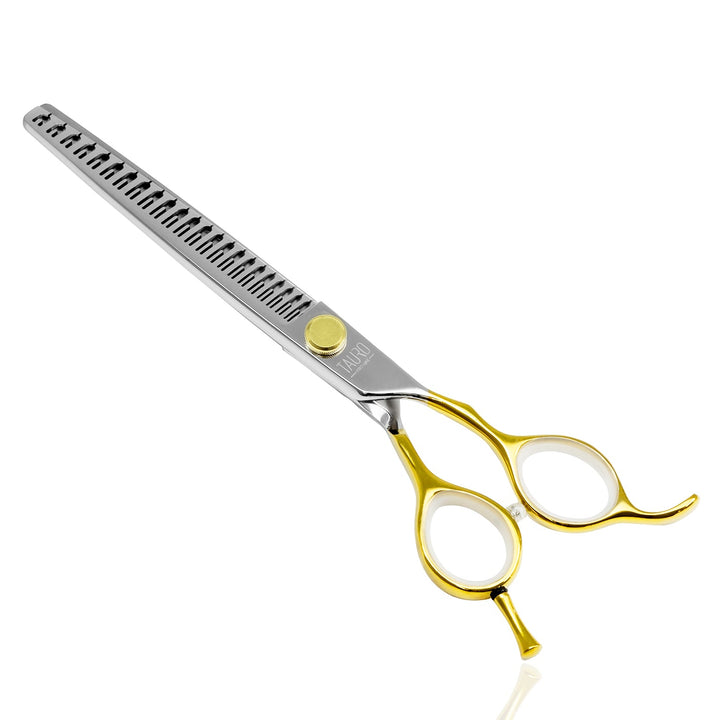 Tauro Pro Line cutting scissors "Perfection by Janita J. Plunge", thinning (chunker), 23 teeth, 440c stainless steel, golden color - SuperiorCare.Pet
