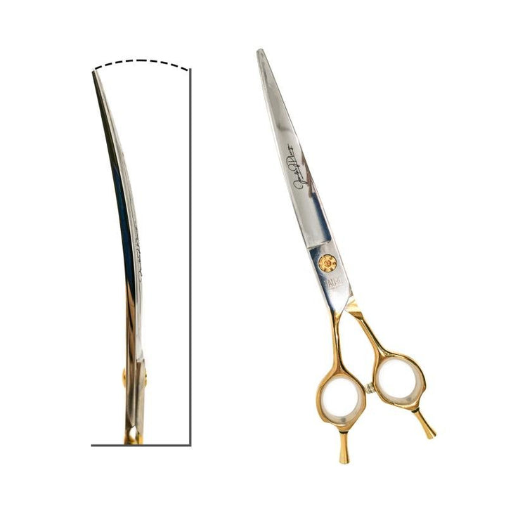 Tauro Pro Line Janita Plungė Stainless Steel Cutting Scissors Double Finger Rest Curved Ergonomic Extremally Sharp For The Left - Handed, 440c stainless steel, golden handles - SuperiorCare.Pet